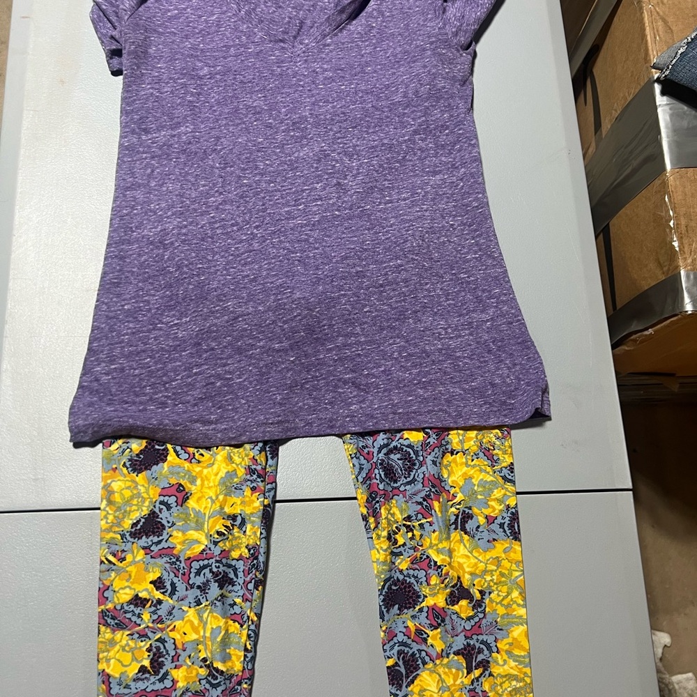 Purple Top with Floral Leggings